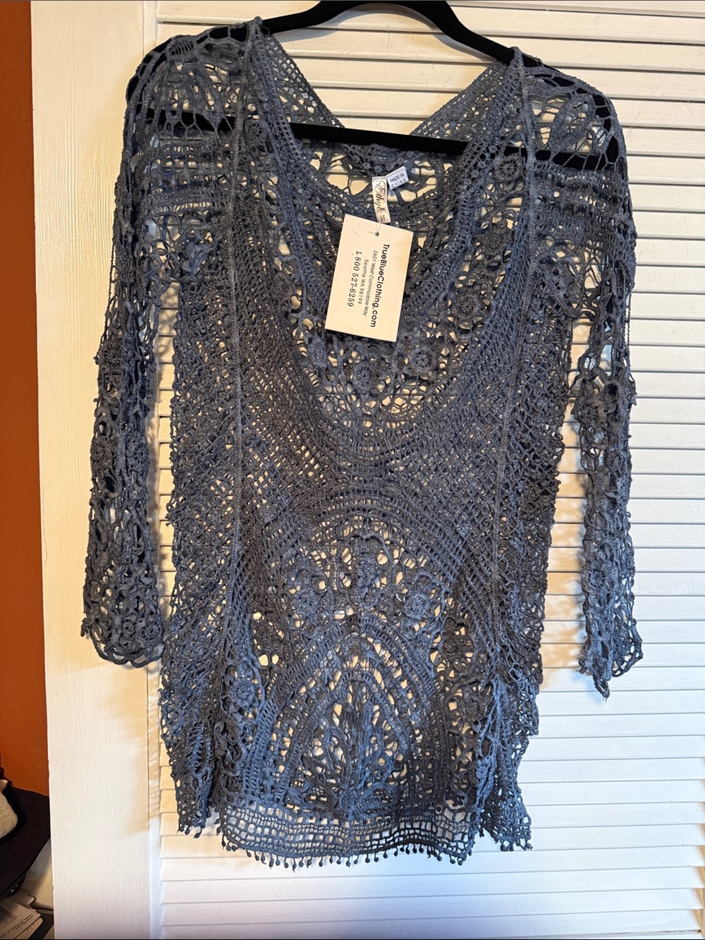 Crochet V-Neck Openwork Women’s Top - Slate Gray